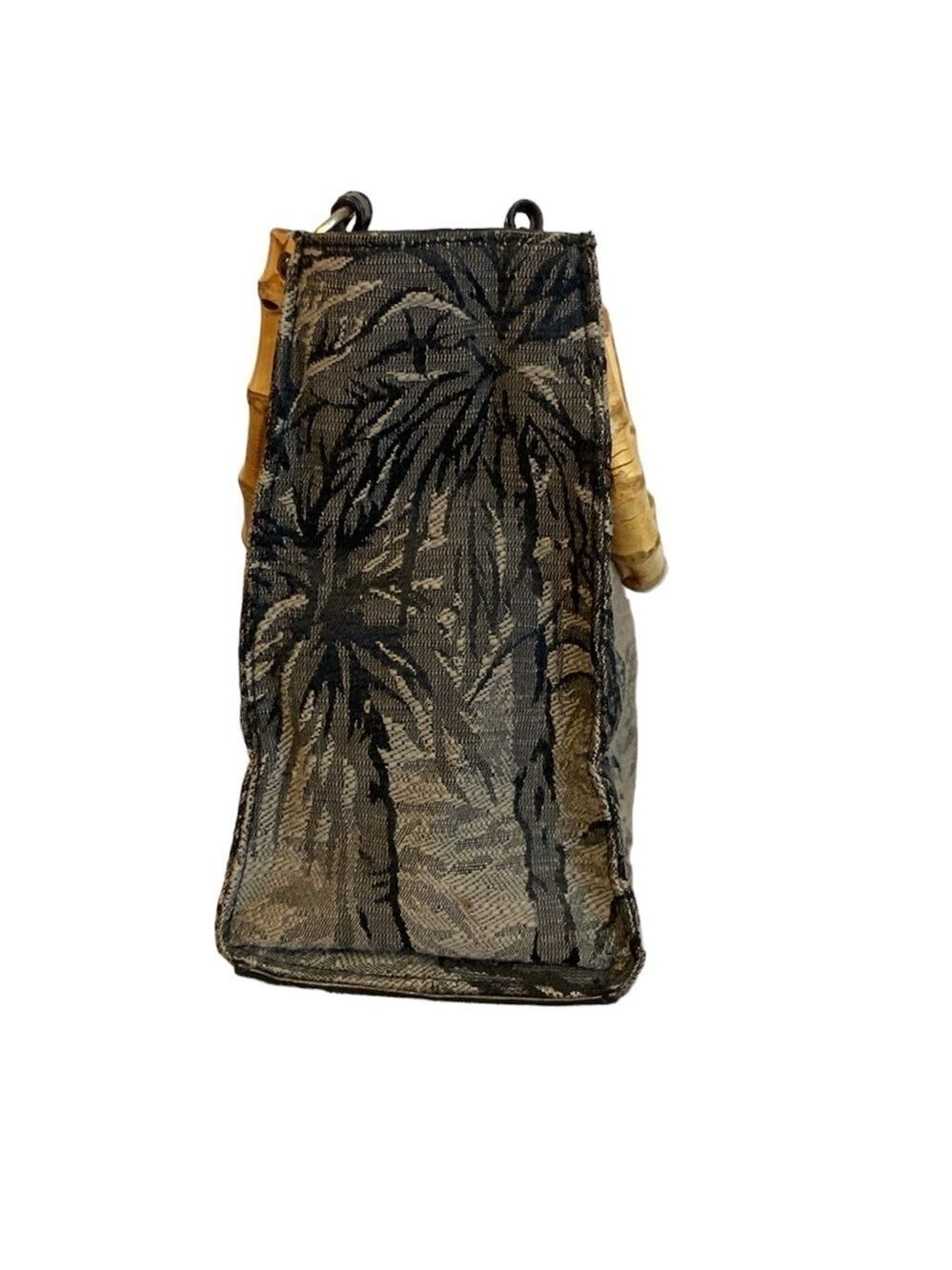 Sunny Hawaii Bag Palm Trees Bamboo Handles Black &Tan - Picture 2 of 6